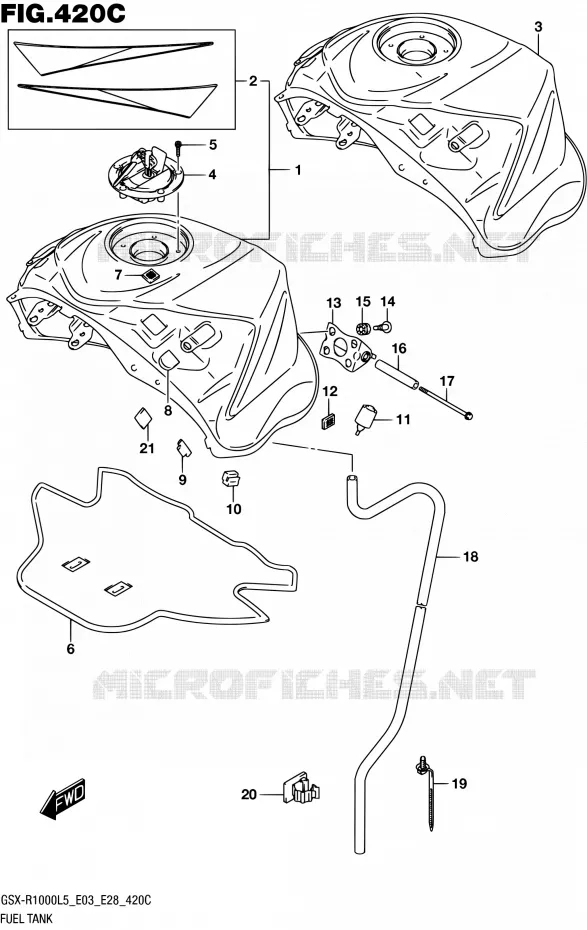 RESERVOIR D'ESSENCE (GSX-R1000L5 E33) Suzuki MOTO 1000 GSX-R 2015  GSX-R1000 L5 (E03,E28,E33)