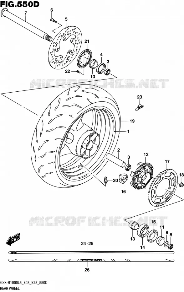 ROUE ARRIERE (GSX-R1000AL6 E28) Suzuki MOTO 1000 GSX-R 2016  GSX-R1000 L6 (E03,E28,E33)