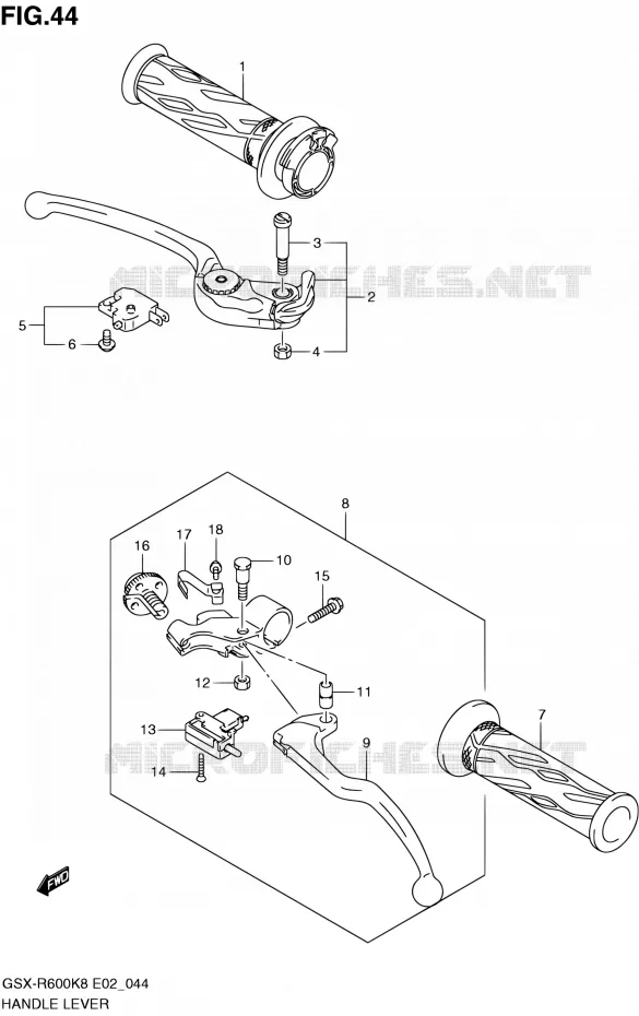 ENSEMBLE LEVIERS - POIGNEES Suzuki MOTO 600 GSX-R 2010  GSX-R600 L0 (E02,E19,E24)