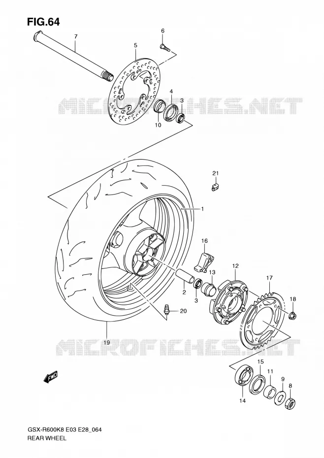 ROUE ARRIERE Suzuki MOTO 600 GSX-R 2010  GSX-R600 L0 (E03,E28,E33)