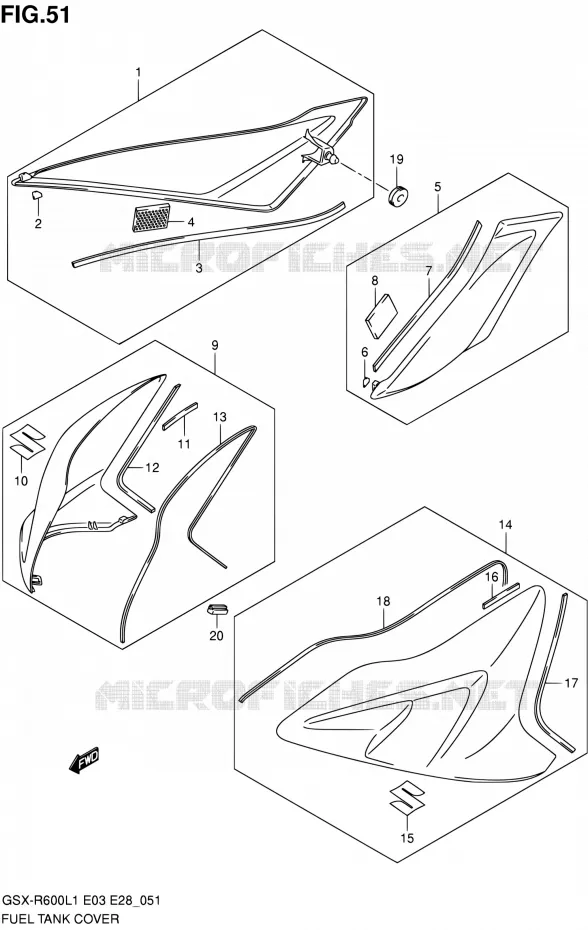 RESERVOIR D'ESSENCE - COUVERCLES Suzuki MOTO 600 GSX-R 2011  GSX-R600 L1 (E03,E28,E33)