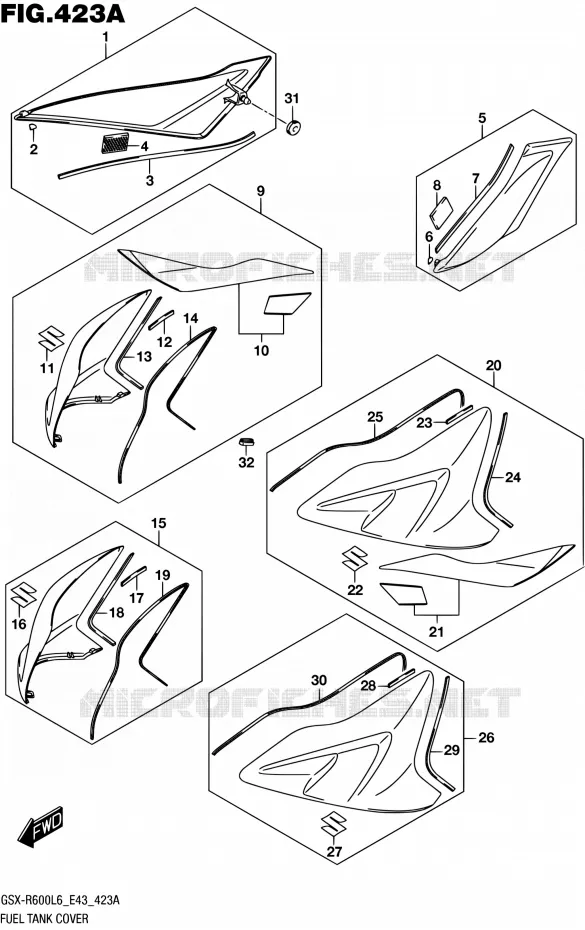 RESERVOIR D'ESSENCE - COUVERCLES (YSF,AJP) Suzuki MOTO 600 GSX-R 2016  GSX-R600 L6 (E43)