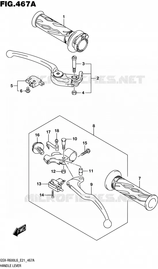 ENSEMBLE LEVIERS - POIGNEES Suzuki MOTO 600 GSX-R 2016  GSX-R600UF L6 (E21)