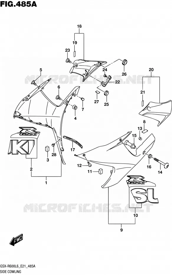 FLANCS DE CARENAGES (YSF) Suzuki MOTO 600 GSX-R 2016  GSX-R600UF L6 (E21)
