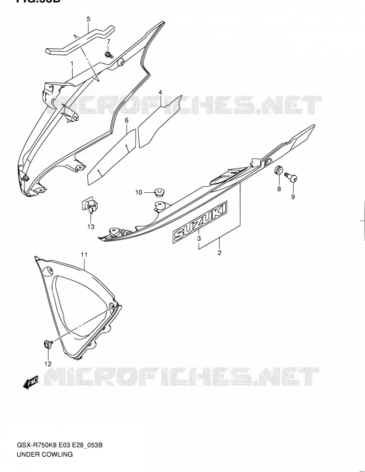 CARENAGES INFERIEUR (FLANCS) (MODEL L0) Suzuki MOTO 750 GSX-R 2010  GSX-R750 L0 (E03,E28,E33)