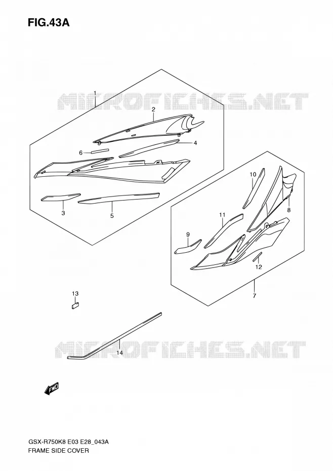 COUVERCLES LATERAUX (MODEL K9/L0) Suzuki MOTO 750 GSX-R 2010  GSX-R750 L0 (E03,E28,E33)