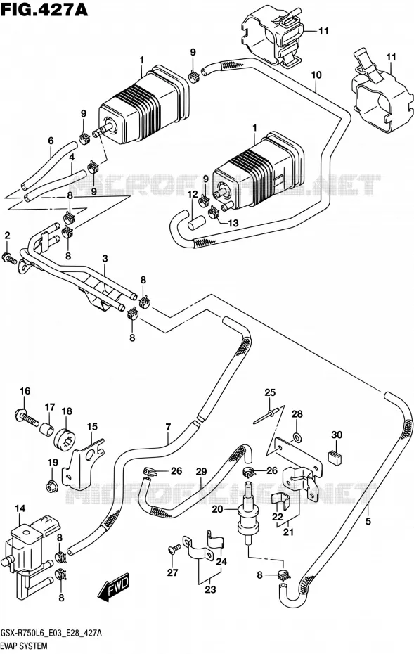 SYSTÈME DE RECYCLAGE VAPEURS CARBURANT (GSX-R750L6 E33) Suzuki MOTO 750 GSX-R 2016  GSX-R750 L6 (E03,E28,E33)