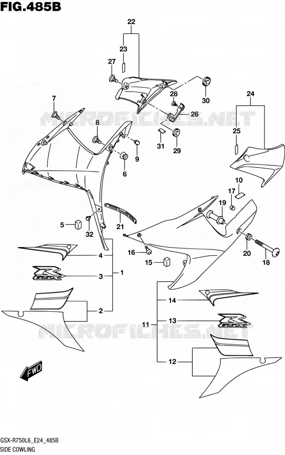 FLANCS DE CARENAGES (AJP) Suzuki MOTO 750 GSX-R 2016  GSX-R750 L6 (E24)