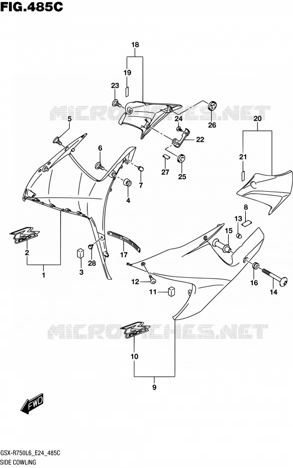 FLANCS DE CARENAGES (KGL) Suzuki MOTO 750 GSX-R 2016  GSX-R750 L6 (E24)