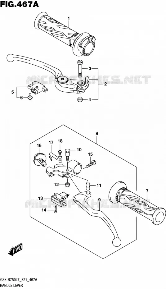 ENSEMBLE LEVIERS - POIGNEES Suzuki MOTO 750 GSX-R 2017  GSX-R750 L7 (E21)