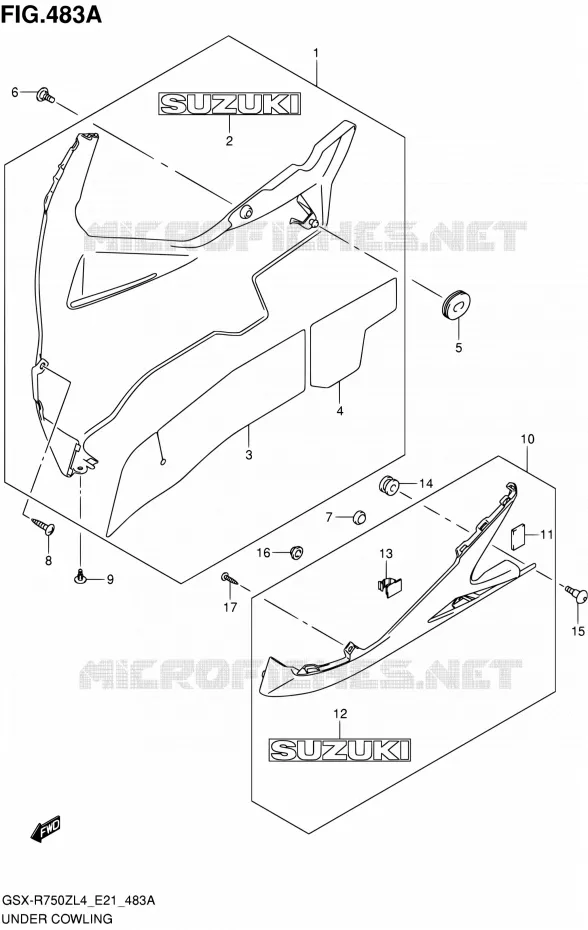 CARENAGES INFERIEUR (FLANCS) Suzuki MOTO 750 GSX-R 2014  GSX-R750ZUF L4 (E21)