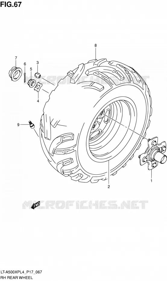 ROUE ARRIERE DROITE (LT-A500XPL4 P17) Suzuki QUAD 500 KINGQUAD 2014  LT-A500XP L4/LT-A500XPZ L4 (P17)