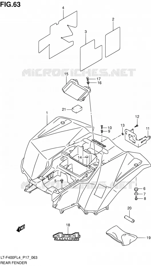 GARDE BOUE ARRIERE (LT-F400FZL4 P17) Suzuki QUAD 400 KINGQUAD 2014  LT-F400F L4/LT-F400FZ L4 (P17)