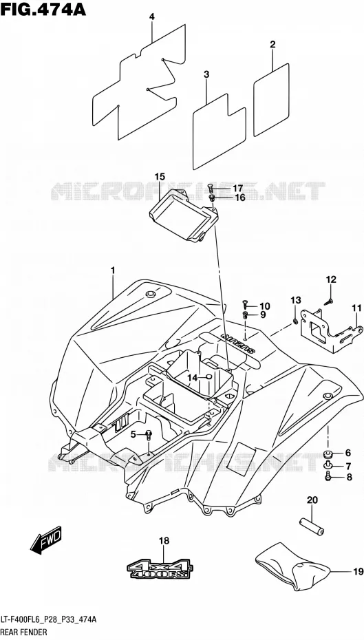 GARDE BOUE ARRIERE Suzuki QUAD 400 KINGQUAD 2016  LT-F400F L6 (P03,P28,P33)