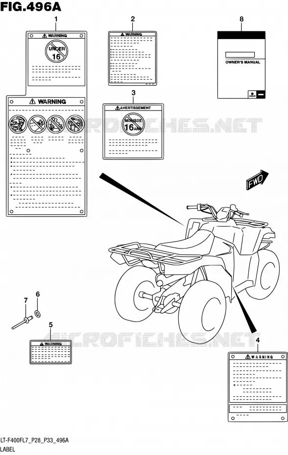 ETIQUETTE (LT-F400FL7 P28) Suzuki QUAD 400 KINGQUAD 2017  LT-F400F L7 (P03,P28,P33)