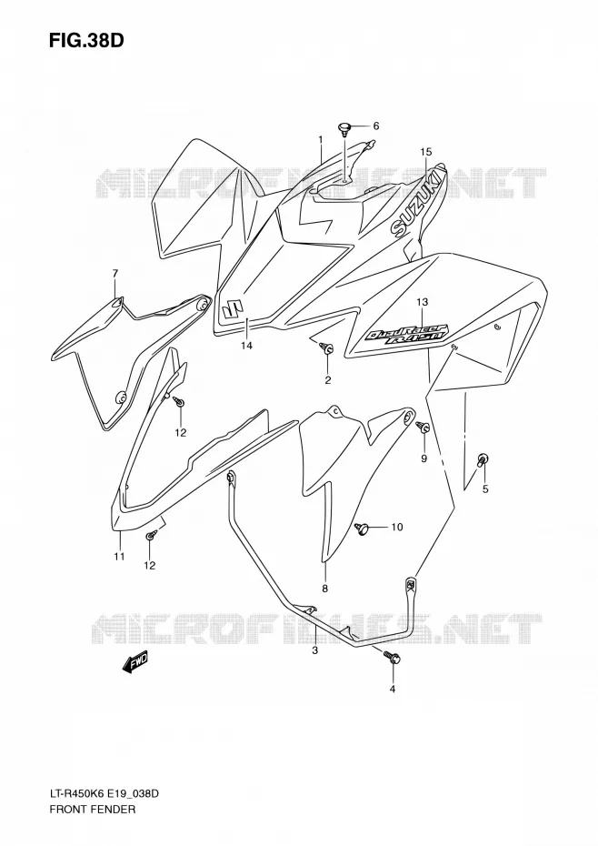 GARDE BOUE AVANT (LT-R450K9) Suzuki QUAD 450 QUADRACER 2010  LT-R450 L0/LT-R450Z L0 (E19)
