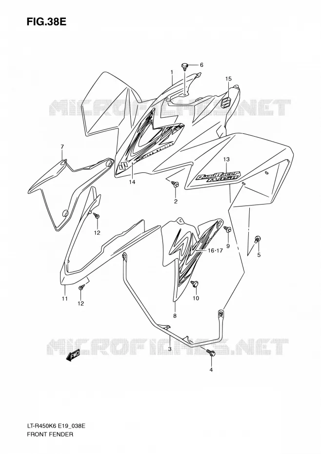 GARDE BOUE AVANT (LT-R450ZK9) Suzuki QUAD 450 QUADRACER 2010  LT-R450 L0/LT-R450Z L0 (E19)