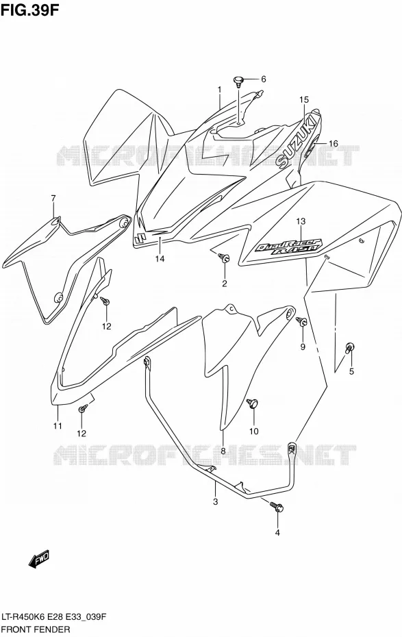 GARDE BOUE AVANT (LT-R450L0) Suzuki QUAD 450 QUADRACER 2010  LT-R450 L0/LT-R450Z L0 (E28,E33)