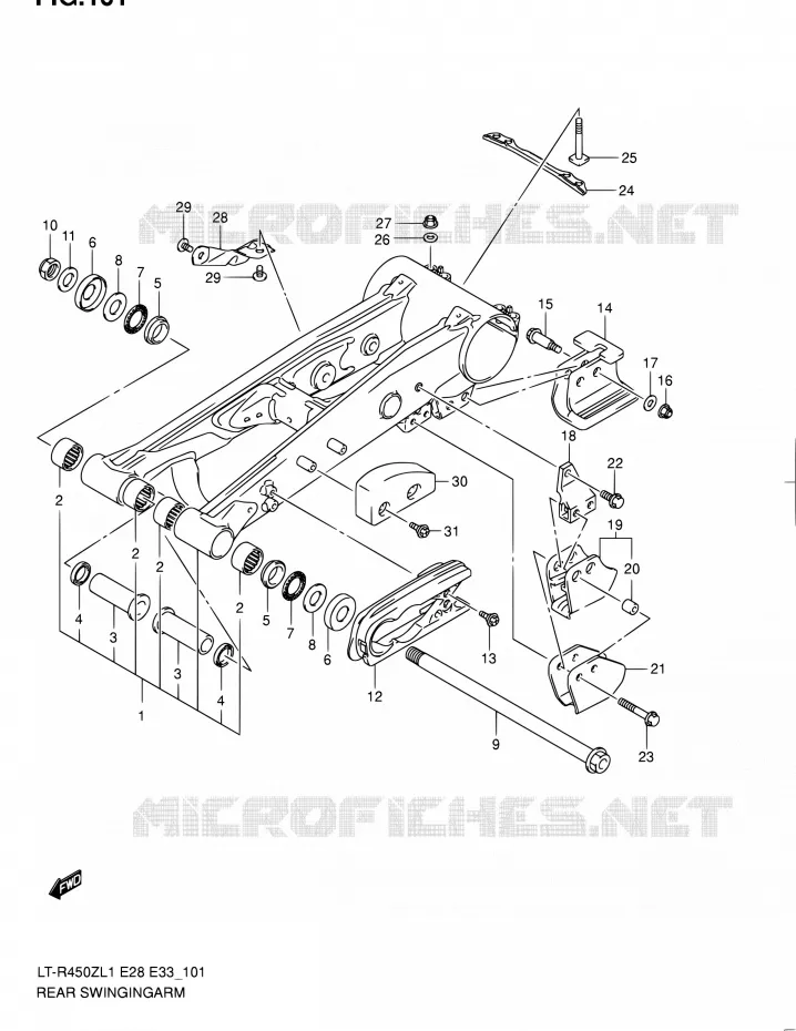 BRAS OSCILLANT ARRIERE (LT-R450L1 E28) Suzuki QUAD 450 QUADRACER 2011  LT-R450 L1/LT-R450Z L1 (E03,E28,E33)