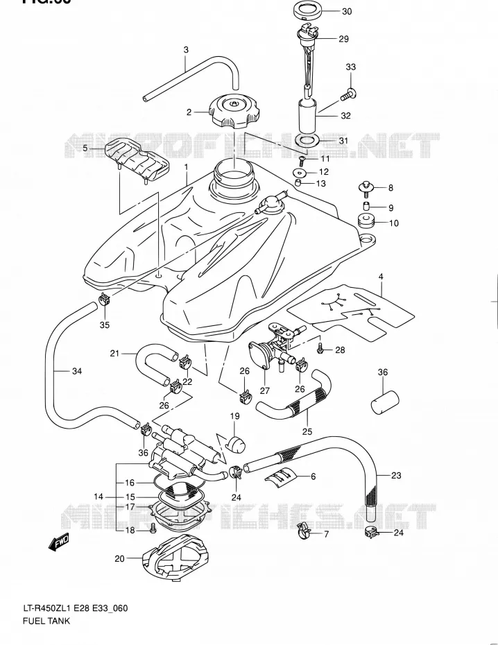 RESERVOIR D'ESSENCE (LT-R450L1 E33) Suzuki QUAD 450 QUADRACER 2011  LT-R450 L1/LT-R450Z L1 (E03,E28,E33)