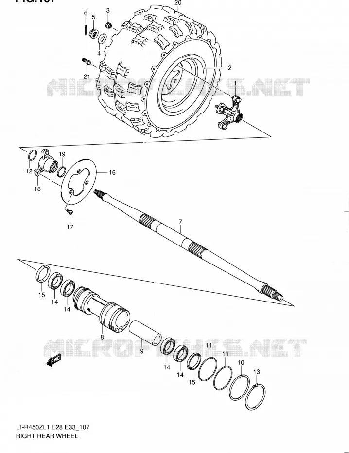 ROUE ARRIERE DROITE (LT-R450ZL1 E28) Suzuki QUAD 450 QUADRACER 2011  LT-R450 L1/LT-R450Z L1 (E03,E28,E33)