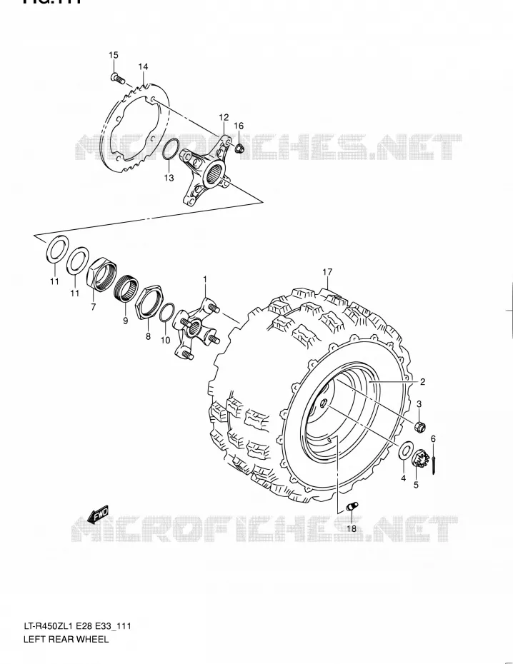 ROUE ARRIERE GAUCHE (LT-R450ZL1 E28) Suzuki QUAD 450 QUADRACER 2011  LT-R450 L1/LT-R450Z L1 (E03,E28,E33)