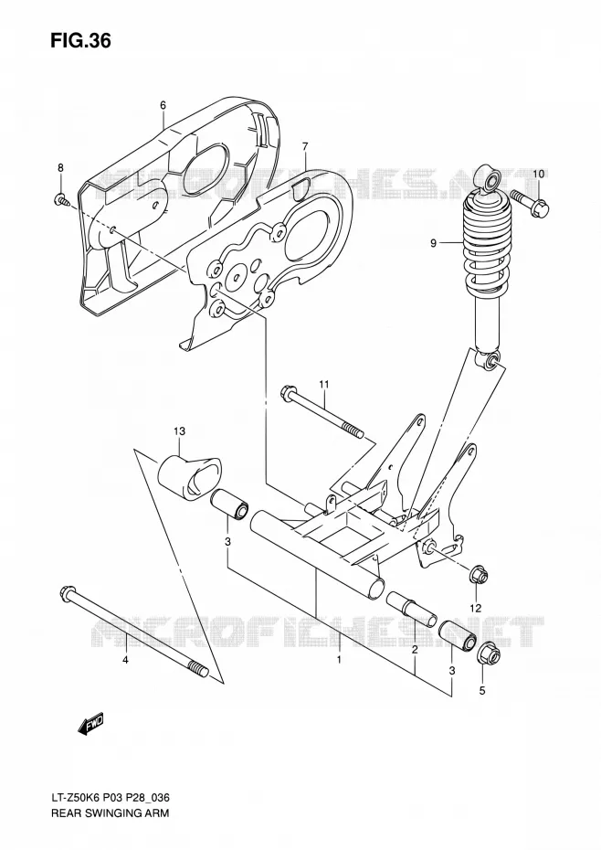 BRAS OSCILLANT ARRIERE Suzuki QUAD 50 QUADSPORT 2010  LT-Z50 L0/LT-Z50Z L0 (P03,P28)