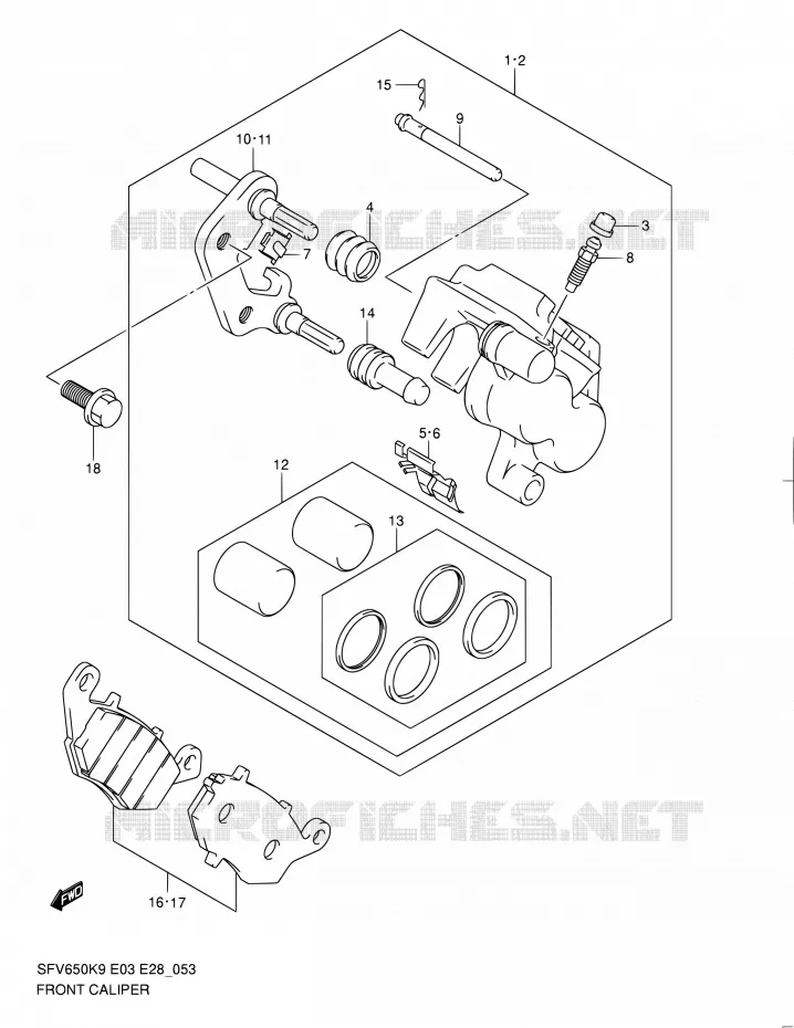 ETRIER DE FREIN AVANT Suzuki MOTO 650 GLADIUS 2010  SFV650A L0 (E03,E28,E33)