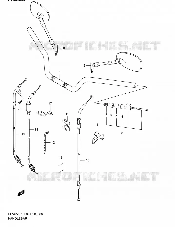GUIDON (SFV650L1 E28) Suzuki MOTO 650 GLADIUS 2011  SFV650A L1 (E03,E28,E33)