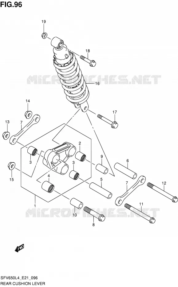 BIELLETTE D'AMORTISSEUR (SFV650AL4 E21) (EXCEPT RUSSIAN) Suzuki MOTO 650 GLADIUS 2015  SFV650A L4 (E21)