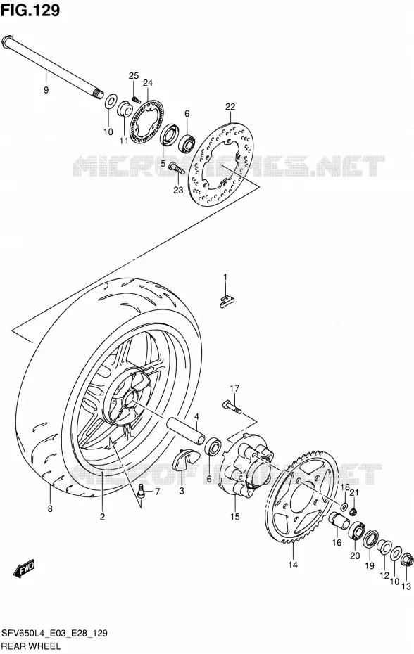 ROUE ARRIERE (SFV650AL4 E33) Suzuki MOTO 650 GLADIUS 2014  SFV650 L4 (E03,E28,E33)