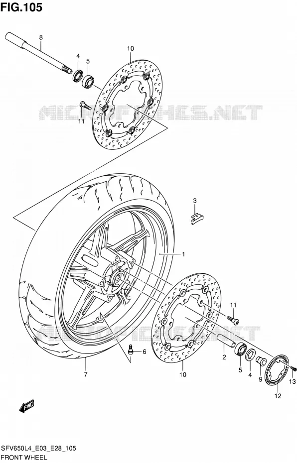 ROUE AVANT (SFV650AL4 E33) Suzuki MOTO 650 GLADIUS 2014  SFV650 L4 (E03,E28,E33)