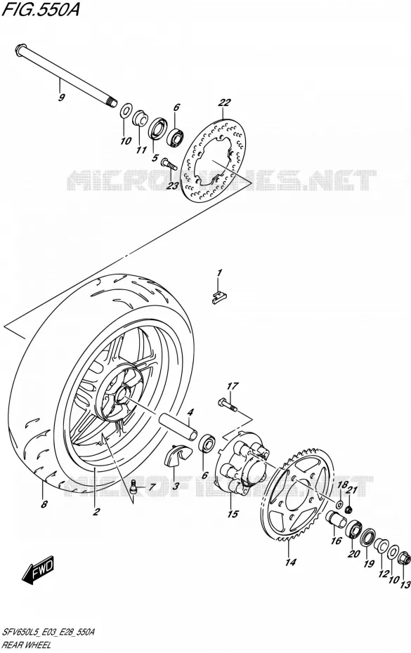 ROUE ARRIERE (SFV650L5 E03) Suzuki MOTO 650 GLADIUS 2015  SFV650 L5 (E03,E28,E33)