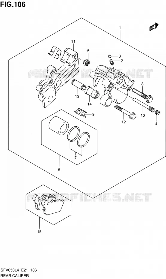 ETRIER DE FREIN ARRIERE (SFV650UAL4 E21) Suzuki MOTO 650 GLADIUS 2014  SFV650UA L4 (E21)