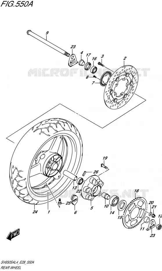 ROUE ARRIERE Suzuki MOTO 650 SV 2014  SV650SA L4 (E03,E28,E33)