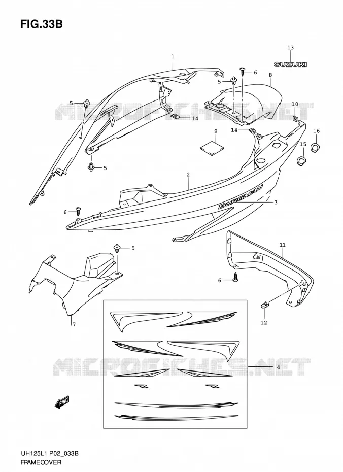 CARENAGES ARRIERE (MODEL RACING P19) Suzuki SCOOTER 125 BURGMAN 2012  UH125G L1 (P19)