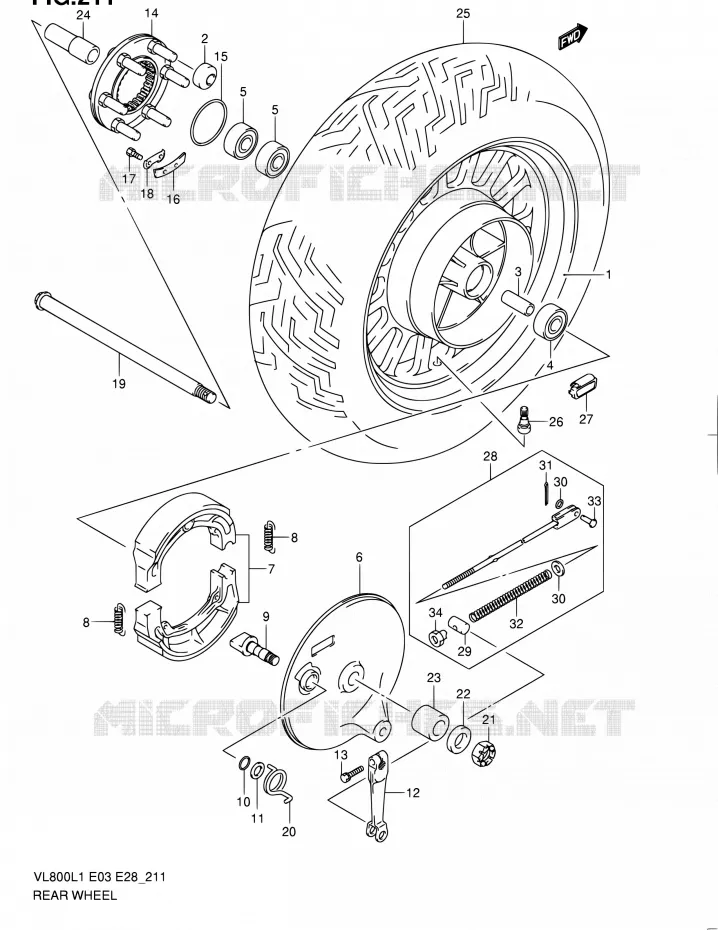 ROUE ARRIERE (VL800CL1 E28) Suzuki MOTO 800 VOLUSIA 2011  VL800 L1/VL800T L1/VL800C L1