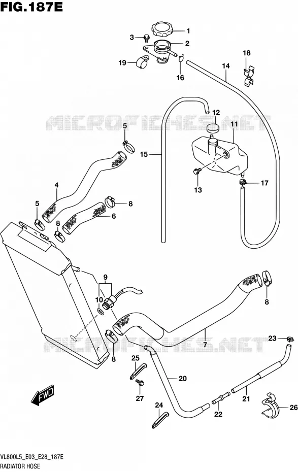 DURITE DE RADIATEUR (VL800TL5 E33) Suzuki MOTO 800 BOULEVARD 2015  VL800 L5/VL800T L5 (E03,E28)