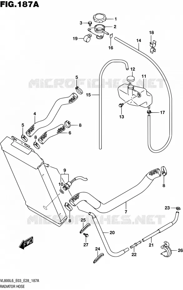 DURITE DE RADIATEUR (VL800L6 E03) Suzuki MOTO 800 BOULEVARD 2016  VL800 L6/VL800T L6 (E03,E28,E33)