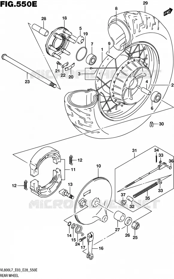 ROUE ARRIERE (VL800TL7 E28) Suzuki MOTO 800 BOULEVARD 2017  VL800 L7/VL800T L7 (E03,E28,E33)