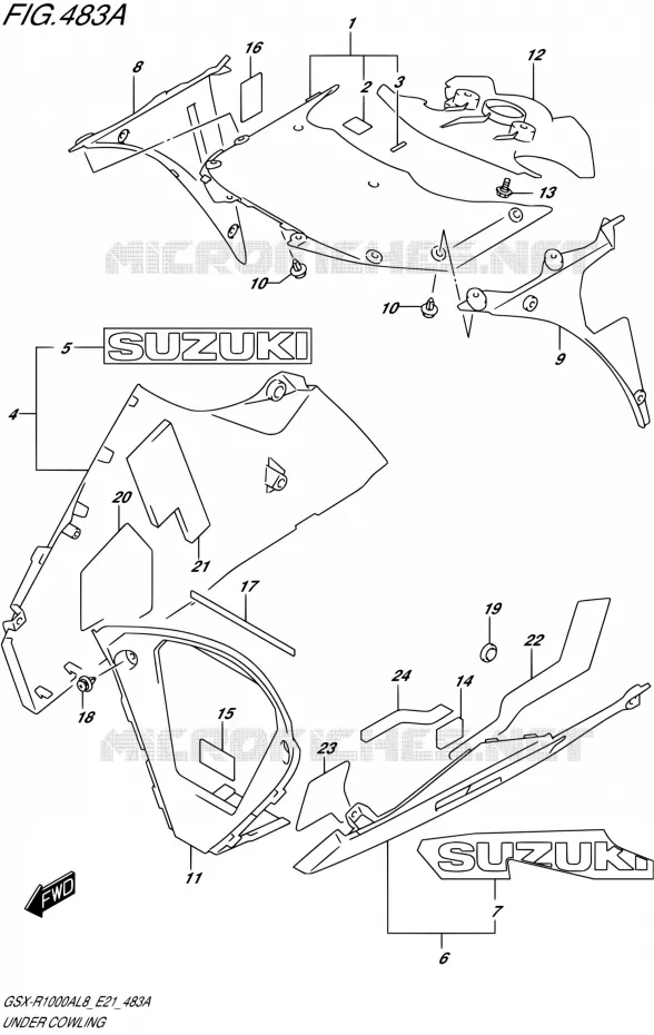 CARENAGES INFERIEUR (FLANCS)GSX-R1000AL8 E21) (FOR YKV,YWW) Suzuki MOTO 1000 GSX-R 2018  GSX-R1000AL8 E21