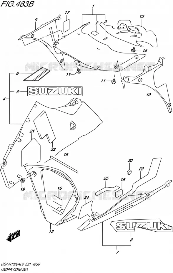 CARENAGES INFERIEUR (FLANCS)GSX-R1000AL8 E21) (FOR YSF) Suzuki MOTO 1000 GSX-R 2018  GSX-R1000AL8 E21