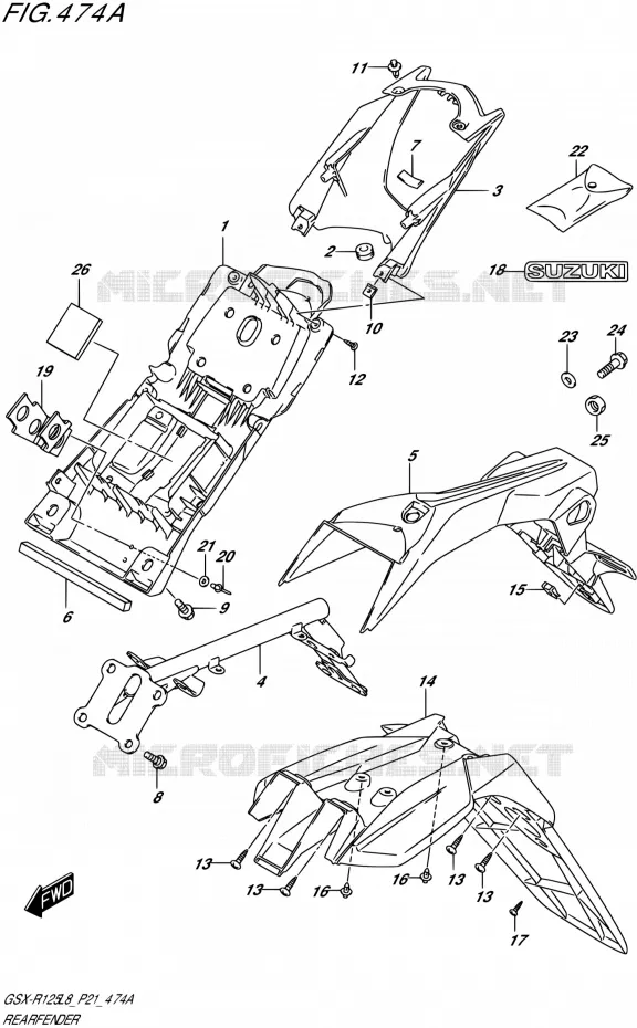 GARDE BOUE ARRIEREL) Suzuki MOTO 125 GSX-R 2018  GSX-R125L8 P21