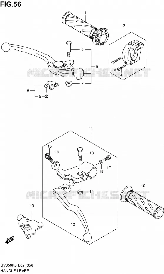 ENSEMBLE LEVIERS - POIGNEESK9) Suzuki MOTO 650 SV 2008  SV650K8(E2)