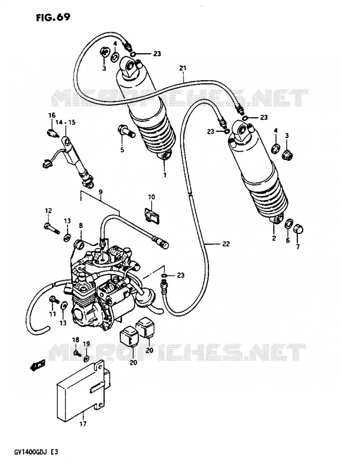 AMORTISSEUR ARRIERE GV1400GDG/GCG/MODELE H/J Suzuki MOTO 1400 CAVALCADE 1988  GV1400GDJ(G/H/J)