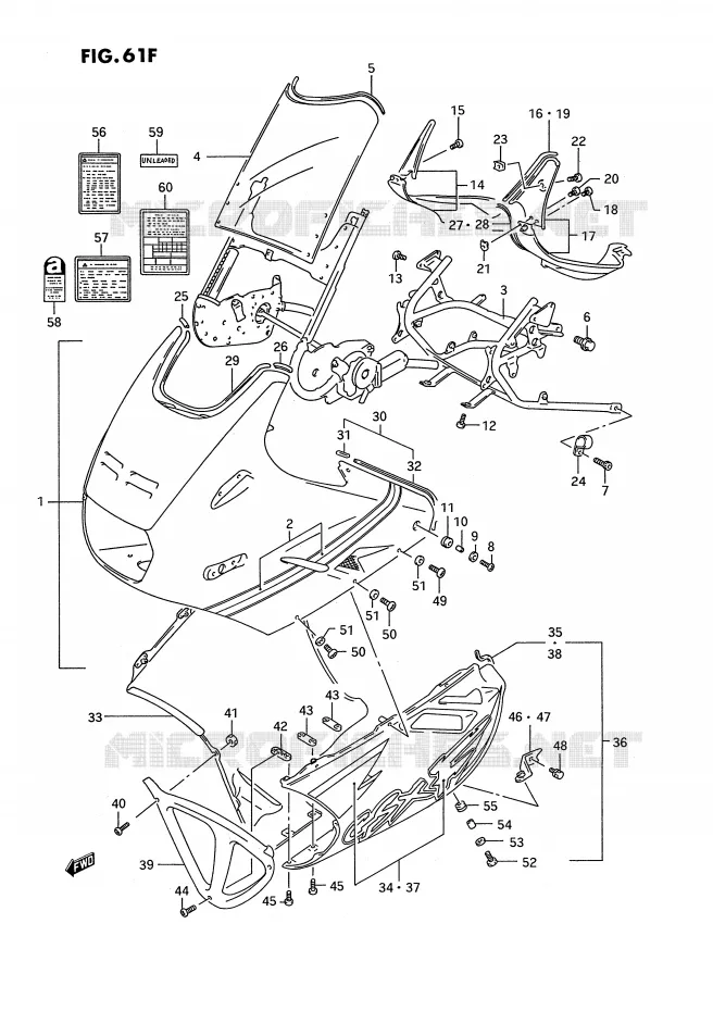 CARENAGE TETE DE FOURCHE (MODELE R) Suzuki MOTO 1100 GSX-F 1993  GSX1100FP(E2)