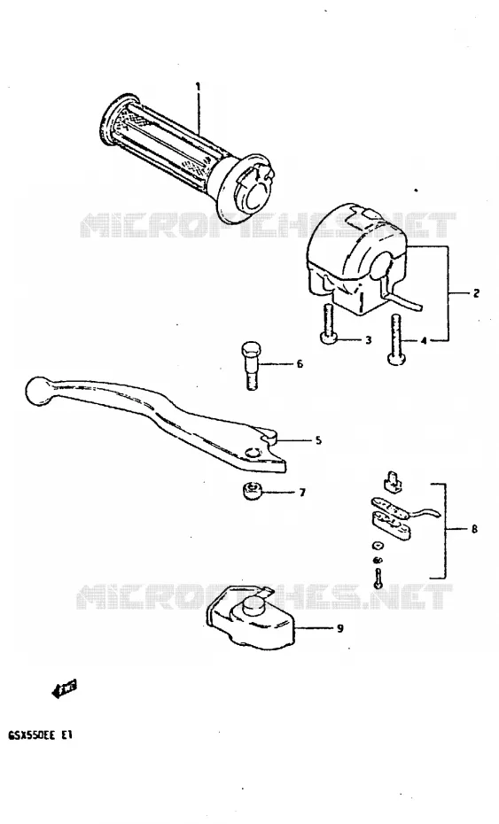 ENSEMBLE LEVIER - COMMODO DROIT (GSX550ESD/ESE/EFE) Suzuki MOTO 550 GSX-E 1983  GSX550ED(E1)
