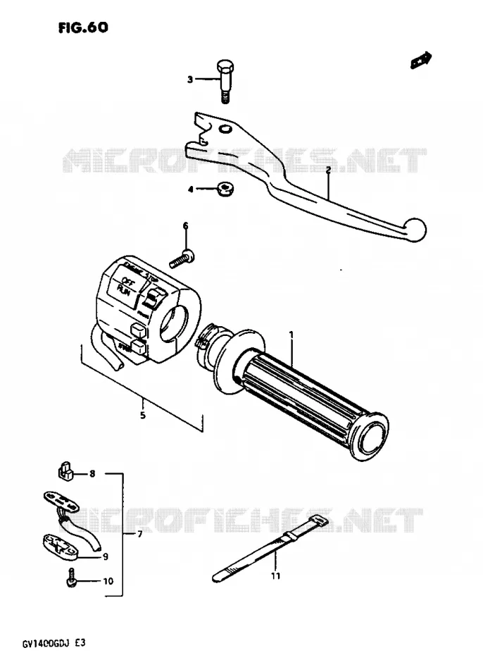 ENSEMBLE LEVIER - COMMODO DROIT GV1400GDG/GCG/MODELE H/J Suzuki MOTO 1400 CAVALCADE 1986  GV1400GCG(G/H/J)