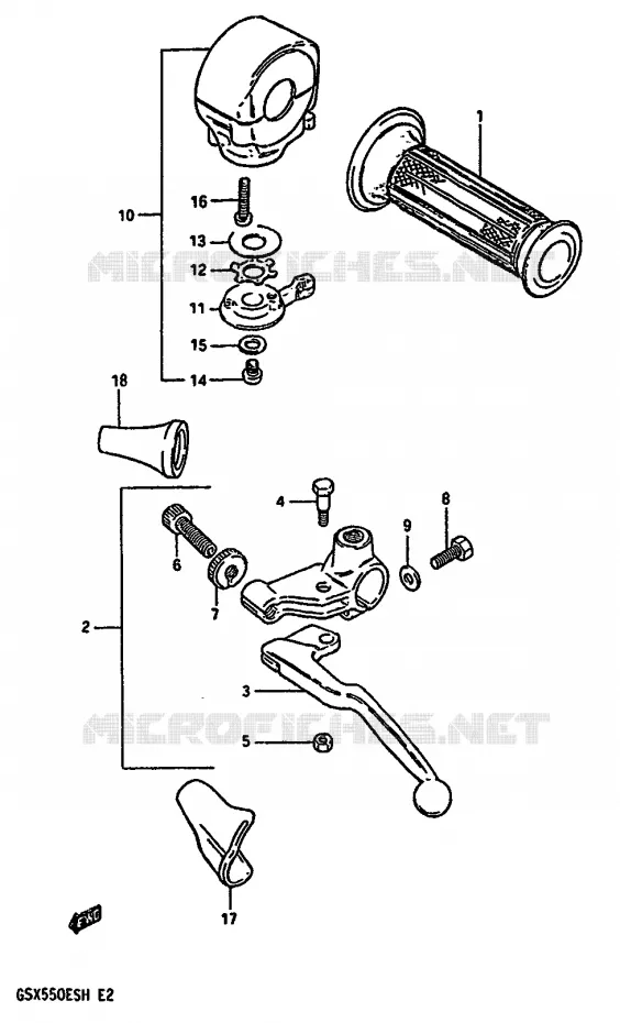 ENSEMBLE POIGNEE GAUCHE (GSX550EF/EG) Suzuki MOTO 550 GSX-E 1986  GSX550ESG(F/G/H)