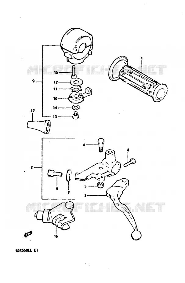 ENSEMBLE POIGNEE GAUCHE (GSX550ESD/ESE/EFE) Suzuki MOTO 550 GSX-E 1983  GSX550ED(E1)